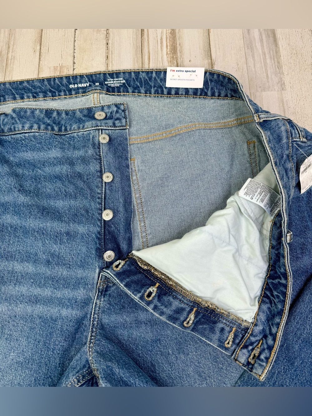 Old Navy Jeans Womens 26 Kicker Boot Cut Ex High Rise Button Fly Raw NWT - Picture 8 of 12